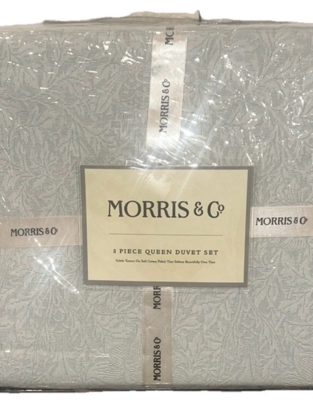 William Morris & Co Textured Jacquard Light Blue Floral 3-Pc QUEEN Duvet Set